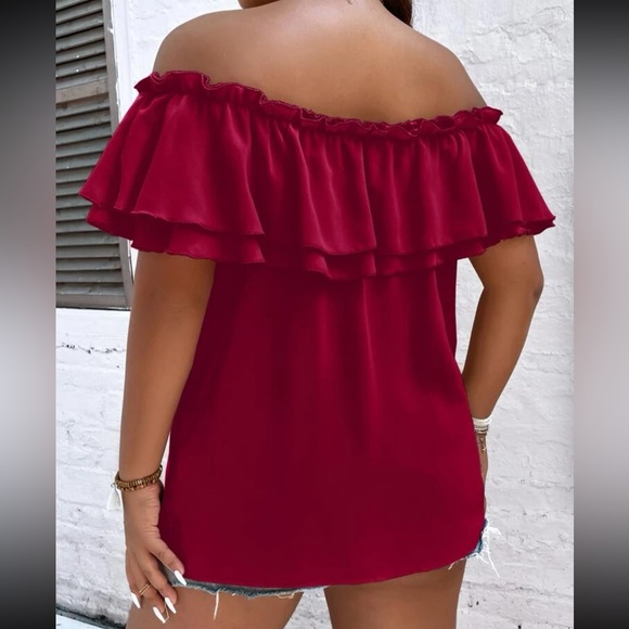 Plus black off shoulder knot front blouse - Picture 8 of 15